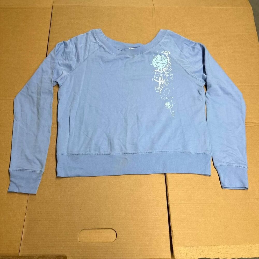 Vintage Y2K No Boundaries Off Shoulder Sweatshirt Fairy Grunge Blue XL